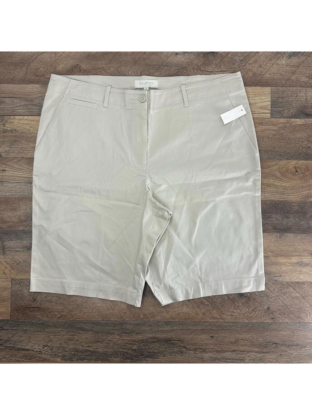 NWT Tablots Shorts Womens 16 Beige Chino Stretch Flat Front Bermuda Mid Rise